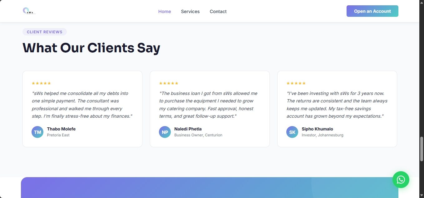 sWs Financial Brokers reviews section